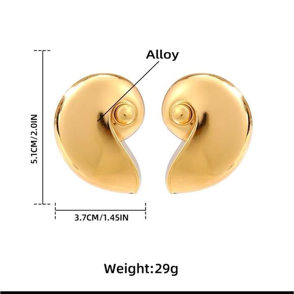 Zara Snail Gold Statement Earrings - Picture 9 of 14